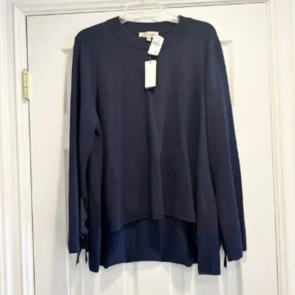 Philosophy Tie Statement Sleeve Knit Sweater Solid Navy Blue NWT Size XL